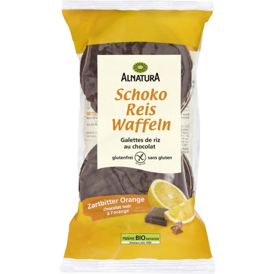 Bio Schoko Reis Waffeln Zartbitter Orange 100G 3 Bio Schoko Reis Waffeln Zartbitter Orange 100G