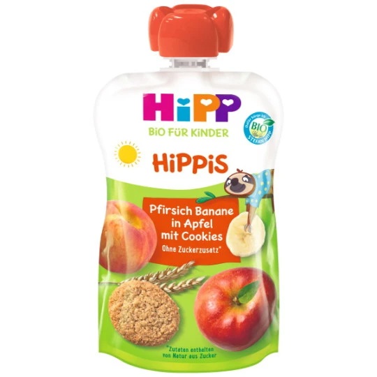 Bio Hippis Pfirsich-Banane In Apfel Mit Cookies Ab 1 Jahr 100G 3 Bio Hippis Pfirsich-Banane In Apfel Mit Cookies Ab 1 Jahr 100G